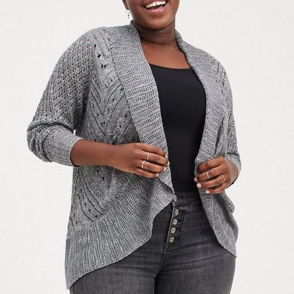 Torrid Size 00 NWOT Shawl Cardigan Sweater - Pointelle Grey - Picture 1 of 2